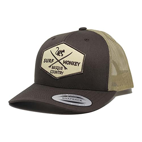 SURF MONKEY Cap Trucker Typ 6P - Gebogenes Visier - verstellbare Snapback Cap - Niedriges Profil, Bonbon/Schwarz, One size von Surf Monkey