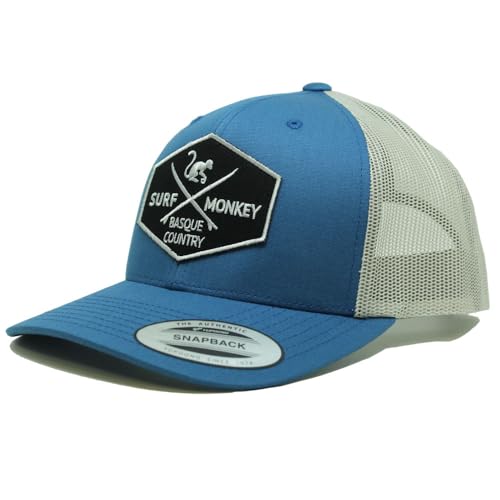 SURF MONKEY Cap Trucker Typ 6P - Gebogenes Visier - verstellbare Snapback Cap - Niedriges Profil, blau/weiß, One size von Surf Monkey