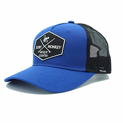 SURF MONKEY Trucker Cap Meliert - Gebogenes Visier - Verstellbare Snapback-Kappe - Bestickter Aufnäher für Damen und Herren, blau, 55-61 von Surf Monkey