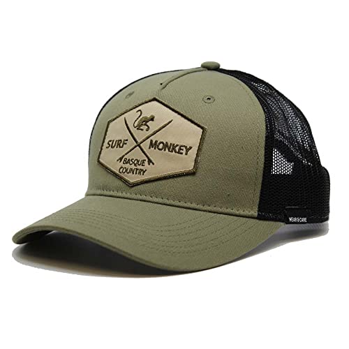 SURF MONKEY Trucker Cap Meliert - Gebogenes Visier - Verstellbare Snapback-Kappe - Bestickter Aufnäher für Damen und Herren, grün, 55-61 von Surf Monkey