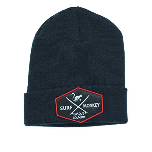 Dressed In Music Surf Monkey - Beanie mit Krempe für Männer - gelbe Mütze - Original Cuffed Beanie - 100% Weiches Acryl - Patch am Umschlag Surfing The Basque Country von Surf Monkey