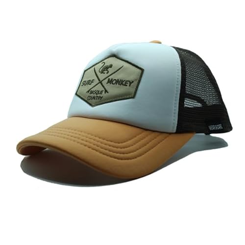 Surf Monkey Gepolsterte Trucker-Kappe mit Netz, verstellbar, recycelter Schaumstoff, Einheitsgröße, Beige / Braun, Einheitsgr��e von Surf Monkey