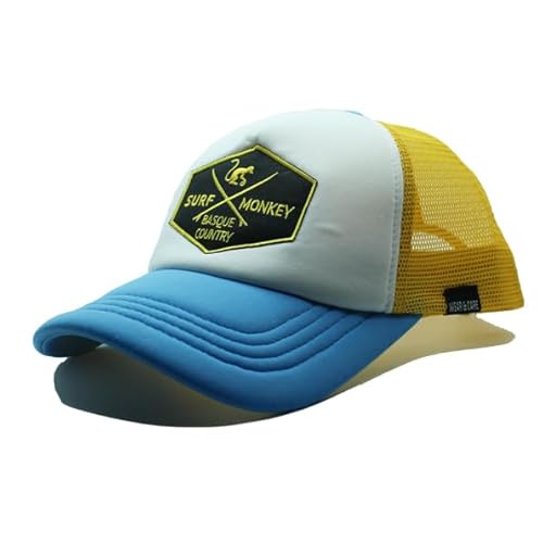 Surf Monkey Gepolsterte Trucker-Kappe mit Netz, verstellbar, recycelter Schaumstoff, Einheitsgröße, Blau / Gelb, One size von Surf Monkey