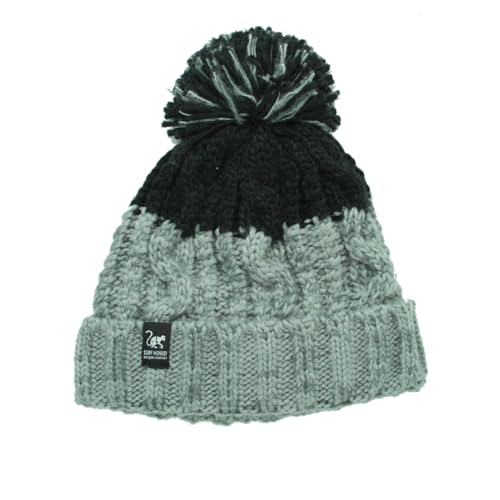 Surf Monkey Unisex Wintermütze mit Bommel, Einheitsgröße, Fleece, Grau/Schwarz, One size von Surf Monkey