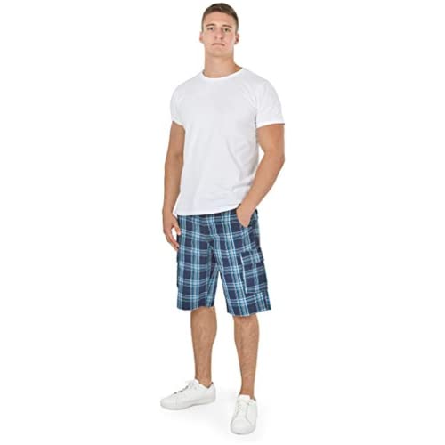 Surf Paradise Cargo Bermuda I Hose mit Karo Optik in Blau I Cargohose Herren I Kurze Shorts für Männer I Bermuda Shorts aus 100% Baumwolle I Cargoshorts von Surf Paradise