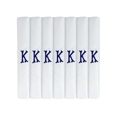 Herren-Taschentücher mit Initialen bestickt, mit Satin-Bordüre, verschiedene Buchstaben, Weiß, 7 Stück, K, 85 Herren-Taschentücher mit Initialen bestickt, mit Satin-Bordüre, verschiedene Buchstaben, Weiß, 7 Stück, K, 85 von Surf the Shop