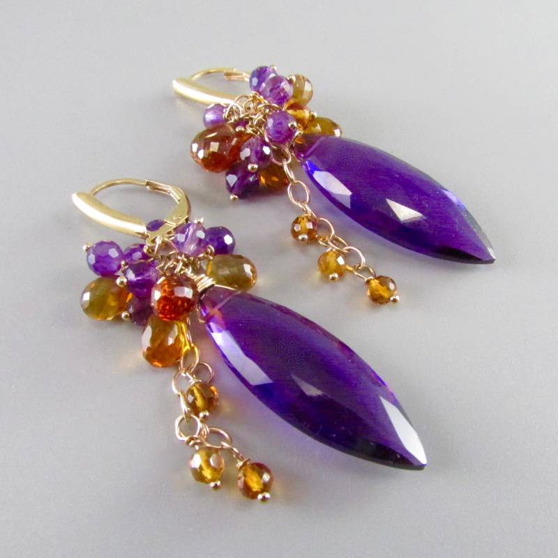 Amethyst Mit Citrin, Luxe Ohrringe, Cluster Amethyst Mit Citrin, Luxe Ohrringe, Cluster von SurfAndSand