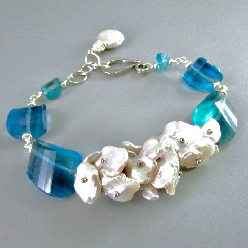 Keishi Perle Und Fluorit Nugget Sterling Silber Armband Keishi Perle Und Fluorit Nugget Sterling Silber Armband von SurfAndSand