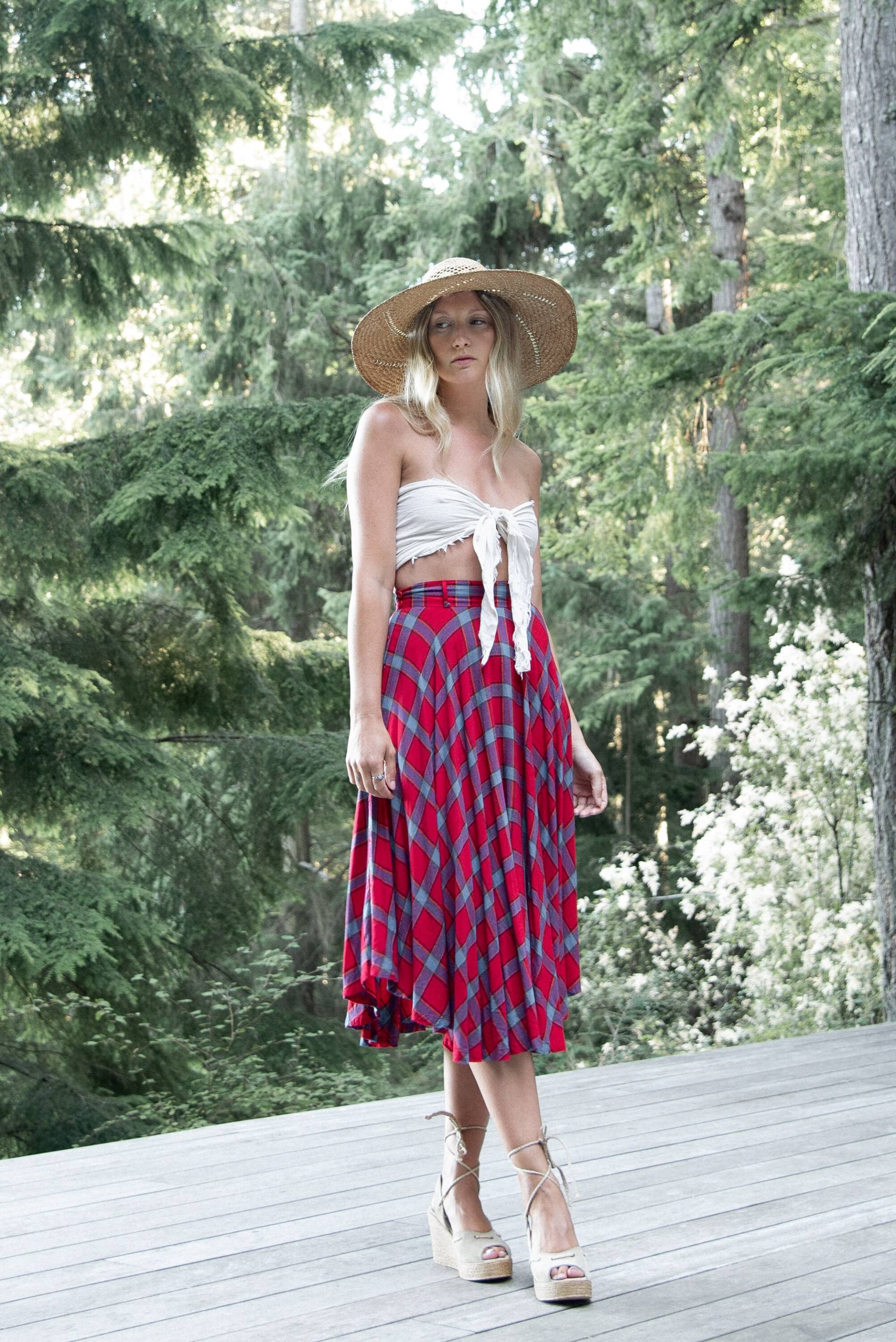 70Er Jahre Star Of India Karierter Rock | Rot + Blauer Tartan Midi Herbst Winter Vintage Cottagecore Knopfleiste Mit Hoher Taille von SurfandtheCity