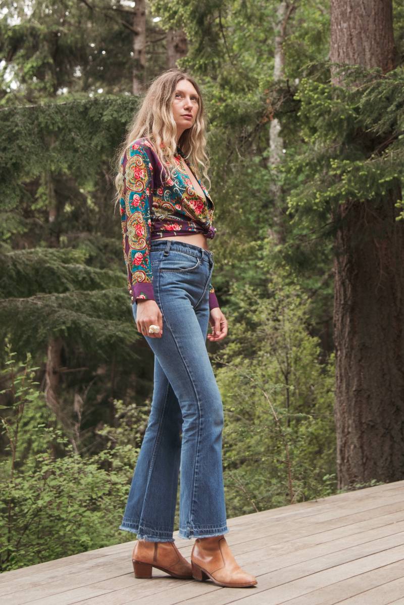 80Er Jahre Betty's Blue Shinji Abe Silky Cupid's Angel Psychedelic Floral Bluse von SurfandtheCity