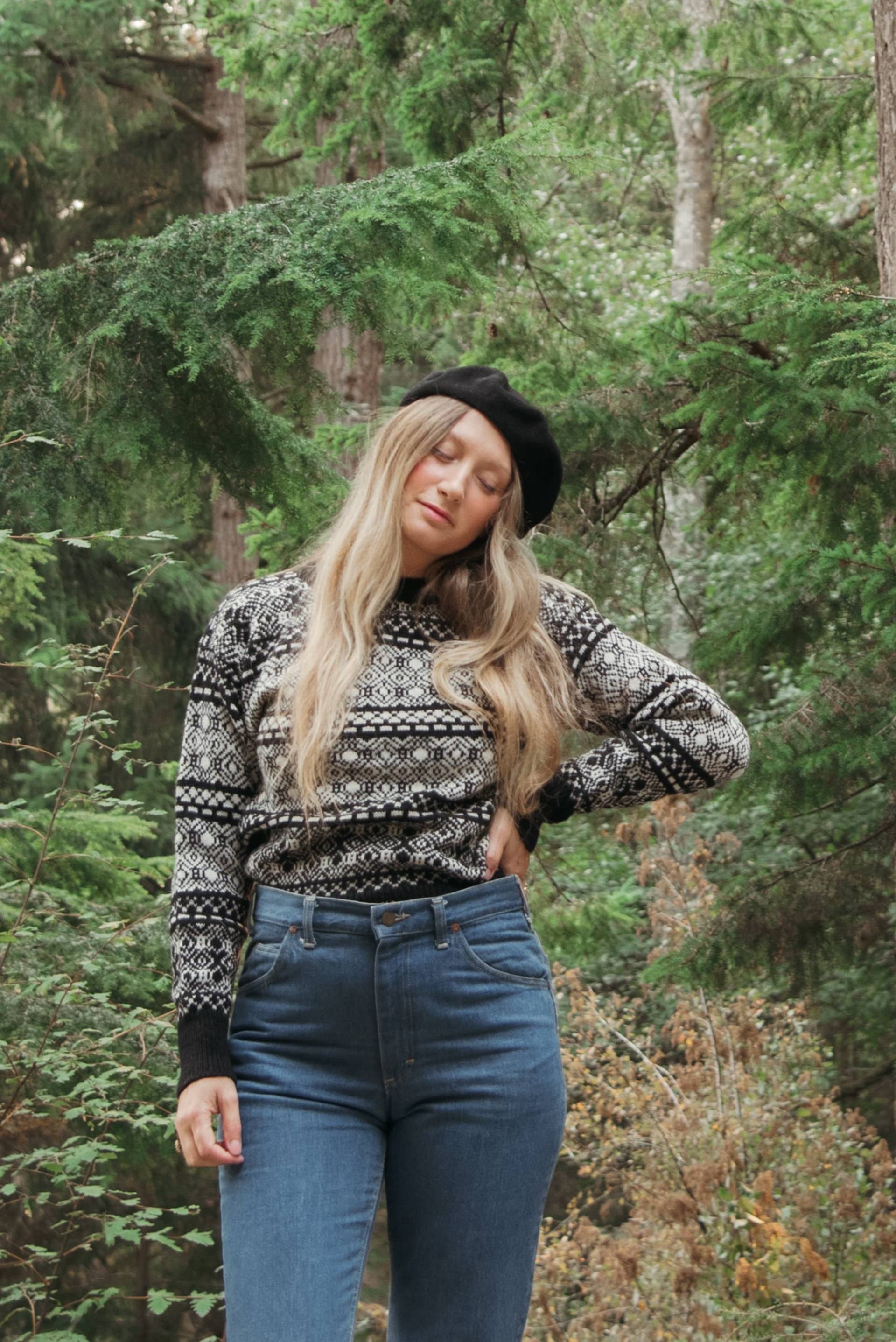 Vintage Fair Isle Pullover | Demeter Schwarz Und Weiß Wolle von SurfandtheCity