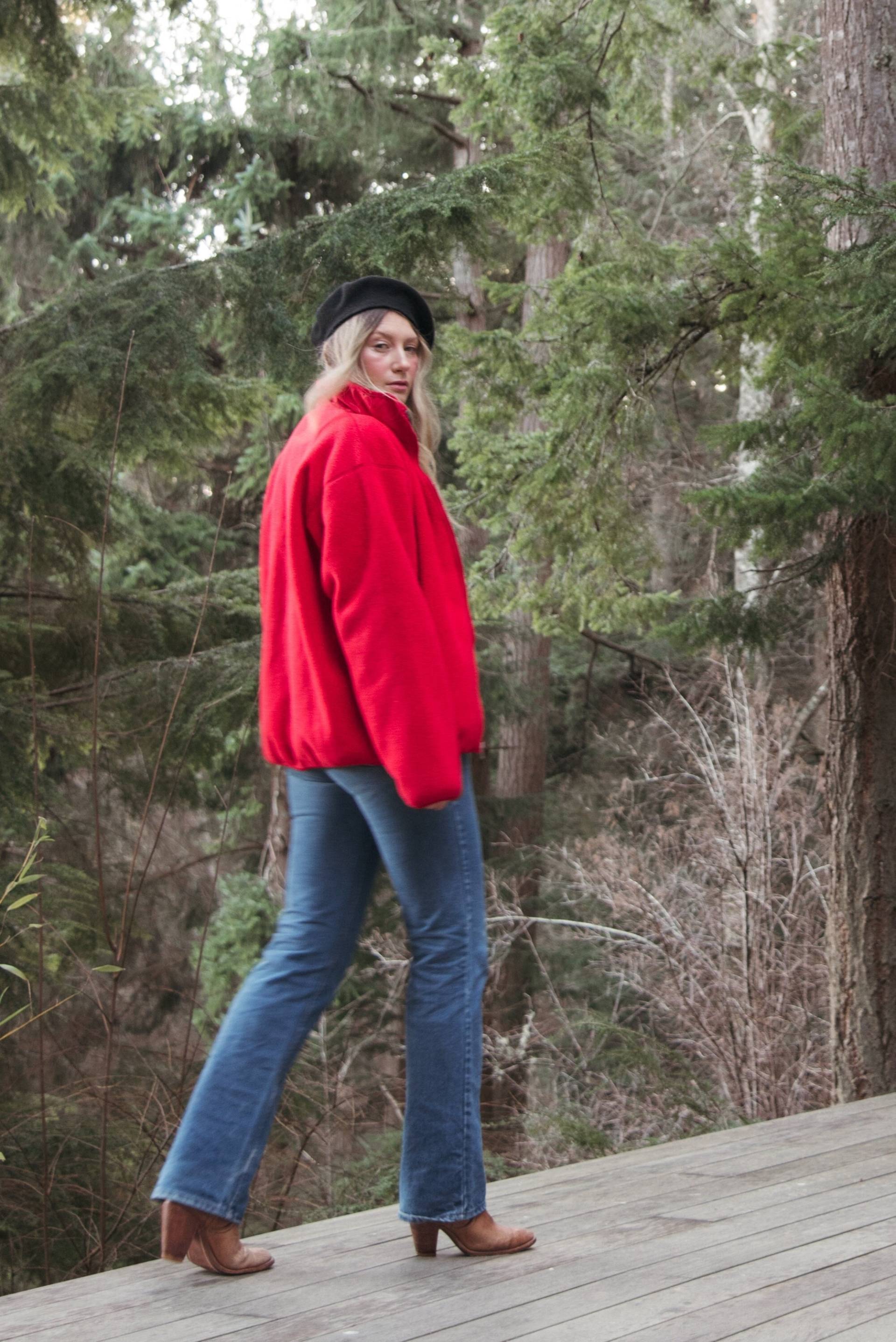 Vintage Patagonia Fleece Jacke, 80Er 90Er Jahre Made in Usa Red Deep Pile Zip Wandern Camping Im Freien Sweatshirt von SurfandtheCity