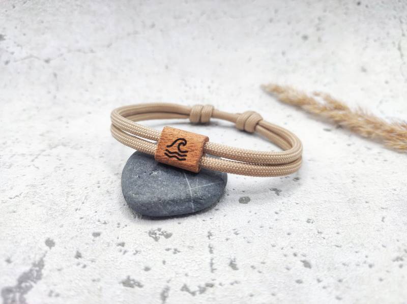 Surfbalance Holzarmband Aus Segeltau Mit Gravur, Minimalistisch, Paracord, Surferarmband, Geschenkidee von Surfbalance