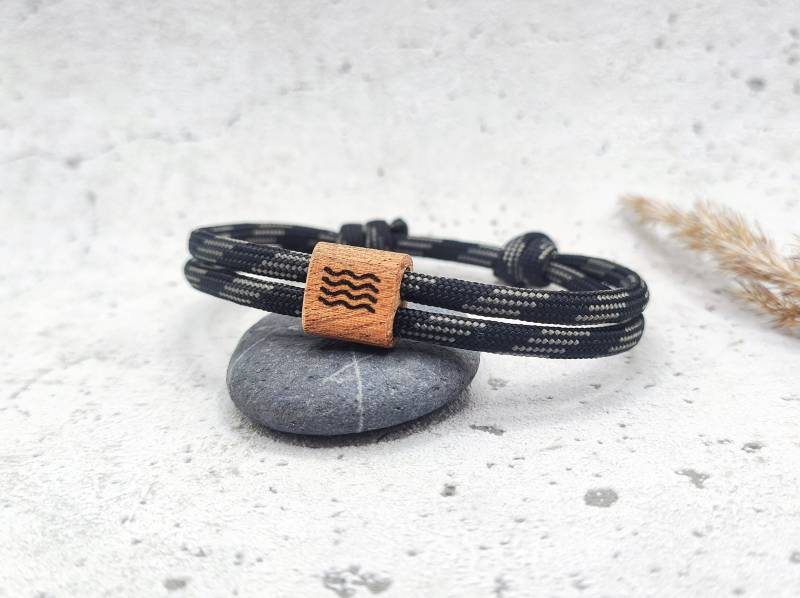 Surfbalance Holzarmband Aus Segeltau Mit Gravur, Minimalistisch, Paracord, Surferarmband, Geschenkidee von Surfbalance