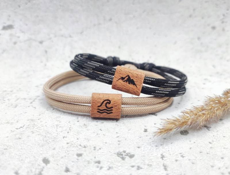 Surfbalance Holzarmband Aus Segeltau Mit Gravur, Minimalistisch, Paracord, Surferarmband, Geschenkidee von Surfbalance