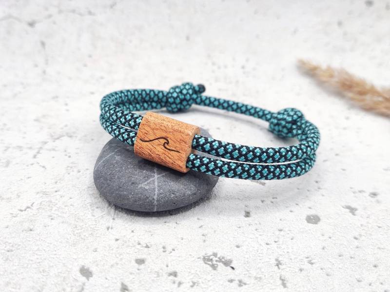 Surfbalance Holzarmband Aus Segeltau Mit Gravur, Minimalistisch, Paracord, Surferarmband, Geschenkidee von Surfbalance