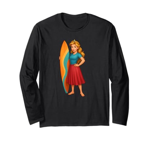 Surfende Prinzessin mit Surfbrett Kostüm für Erwachsene und Kinder Langarmshirt Surfende Prinzessin mit Surfbrett Kostüm für Erwachsene und Kinder Langarmshirt von Surfboard Princess