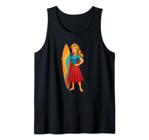Surfende Prinzessin mit Surfbrett Kostüm für Erwachsene und Kinder Tank Top von Surfboard Princess