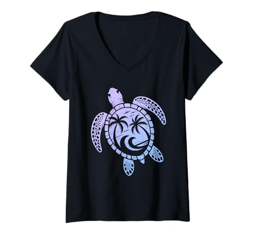 Damen Schildkröten Motiv Palmen Wellen Festival Sommer Turtle Surf T-Shirt mit V-Ausschnitt Damen Schildkröten Motiv Palmen Wellen Festival Sommer Turtle Surf T-Shirt mit V-Ausschnitt von Surfer Design für Sommer Strand & Freiheit