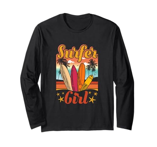 Surfer Girl Beach Retro 70er Jahre Vintage Surfen Urlaub Sommer Langarmshirt von Surfer Girl Beach 70s Surfing Vacation Summer