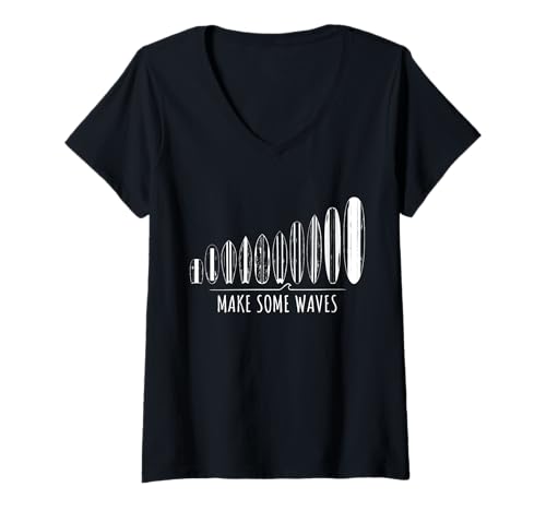 Damen Make Some Waves Surfer Surfbrett Wave Surfing Boy Girl Surf T-Shirt mit V-Ausschnitt Damen Make Some Waves Surfer Surfbrett Wave Surfing Boy Girl Surf T-Shirt mit V-Ausschnitt von Surfer Outfit Für Sommer Surfen SUP Wellenreiten