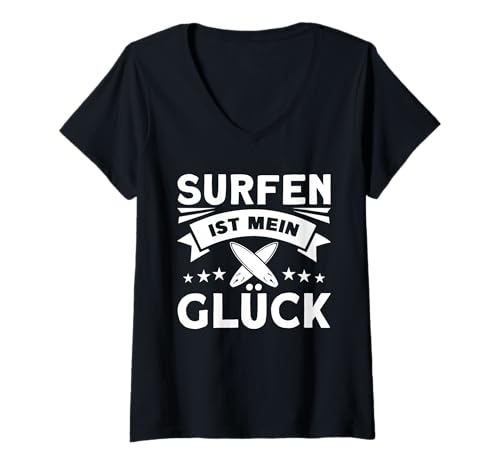 Damen Surfen Ist Mein Glück T-Shirt mit V-Ausschnitt von Surfer Spruch Surfen Ist Mein Glück Outfit