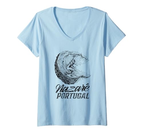 Damen Nazaré Portugal Surfer Surfer Surf Wave T-Shirt mit V-Ausschnitt von Surfers Portugal Sea Big Wave Nazare