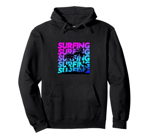 Surfing Gradient Beach Palmen Scene - Female Surfer Pullover Hoodie Surfing Gradient Beach Palmen Scene - Female Surfer Pullover Hoodie von Surfing Gradient Beach Palm Trees Scene Apparel