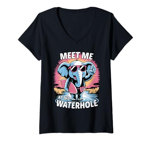 Damen Elephant Summer Vacation Triff Mich am Waterhole T-Shirt mit V-Ausschnitt Damen Elephant Summer Vacation Triff Mich am Waterhole T-Shirt mit V-Ausschnitt von Surfing Summer Holidays for Elephants