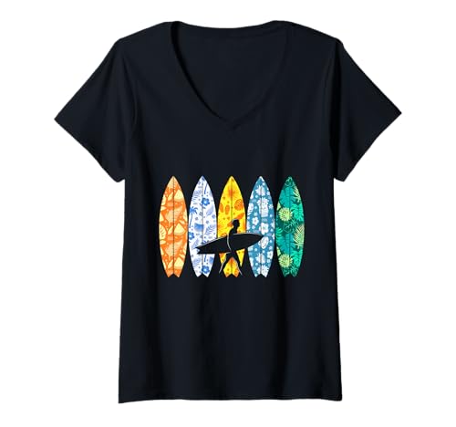 Damen Surfboarder, Wellenreiten, Surfbrettliebhaber, Strandsurfer T-Shirt mit V-Ausschnitt von Surfing Surfboard Vintage Classic Retro