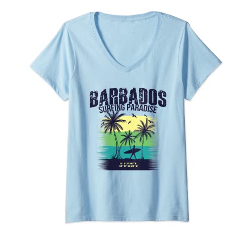 Damen Karibischer Surfer auf Barbados T-Shirt mit V-Ausschnitt Damen Karibischer Surfer auf Barbados T-Shirt mit V-Ausschnitt von Surfing Windsurfing Kite Boarding Shirts and Gifts