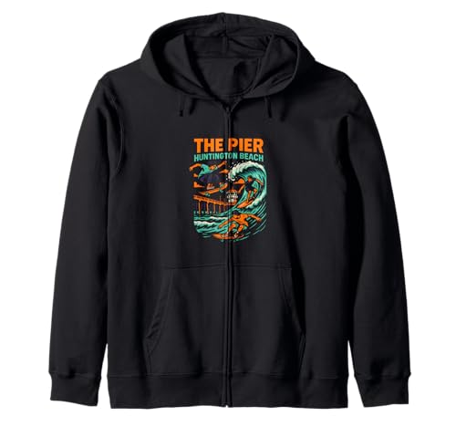 Beach Life The Pier Huntington Beach Vintage Herren Surfs Up Kapuzenjacke von Surfs Up Huntington Beach Skateboarding Apparel