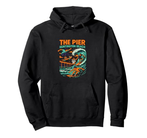 Beach Life The Pier Huntington Beach Vintage Herren Surfs Up Pullover Hoodie von Surfs Up Huntington Beach Skateboarding Apparel