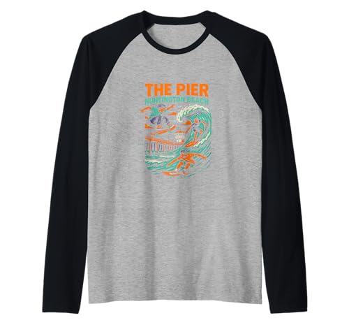 Beach Life The Pier Huntington Beach Vintage Herren Surfs Up Raglan von Surfs Up Huntington Beach Skateboarding Apparel