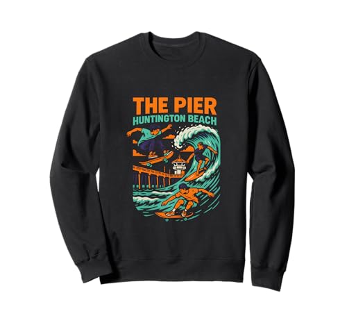 Beach Life The Pier Huntington Beach Vintage Herren Surfs Up Sweatshirt von Surfs Up Huntington Beach Skateboarding Apparel