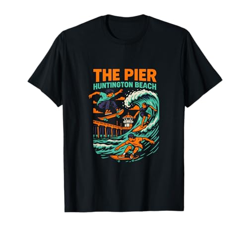 Beach Life The Pier Huntington Beach Vintage Herren Surfs Up T-Shirt von Surfs Up Huntington Beach Skateboarding Apparel