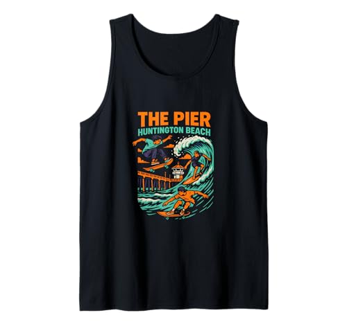 Beach Life The Pier Huntington Beach Vintage Herren Surfs Up Tank Top von Surfs Up Huntington Beach Skateboarding Apparel