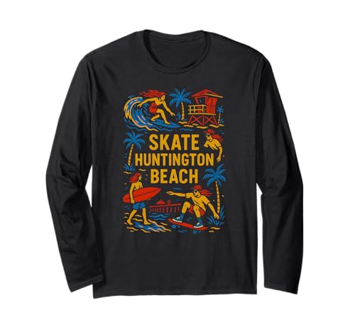 California Skate Huntington Beach Retro Herren Surfs Up Langarmshirt von Surfs Up Huntington Beach Skateboarding Apparel