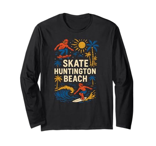 California Skate Huntington Beach Retro Herren Surfs Up Langarmshirt von Surfs Up Huntington Beach Skateboarding Apparel