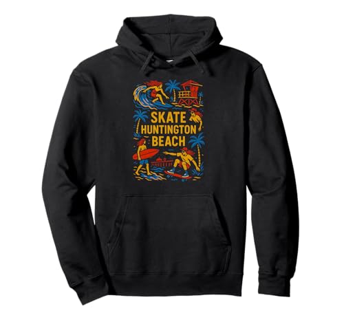 California Skate Huntington Beach Retro Herren Surfs Up Pullover Hoodie von Surfs Up Huntington Beach Skateboarding Apparel