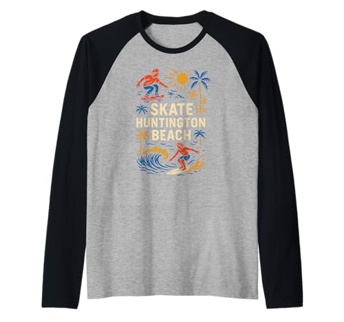 California Skate Huntington Beach Retro Herren Surfs Up Raglan von Surfs Up Huntington Beach Skateboarding Apparel