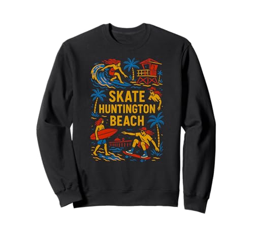 California Skate Huntington Beach Retro Herren Surfs Up Sweatshirt von Surfs Up Huntington Beach Skateboarding Apparel