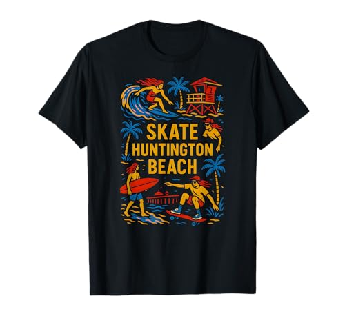 California Skate Huntington Beach Retro Herren Surfs Up T-Shirt von Surfs Up Huntington Beach Skateboarding Apparel