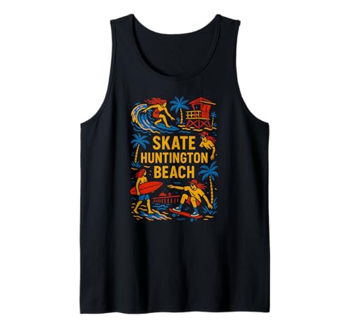 California Skate Huntington Beach Retro Herren Surfs Up Tank Top von Surfs Up Huntington Beach Skateboarding Apparel