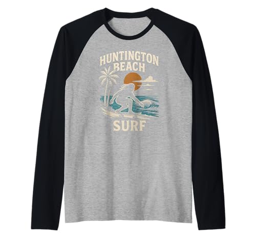California Surfing Huntington Beach Surf Retro Herren Surfs Up Raglan von Surfs Up Huntington Beach Skateboarding Apparel