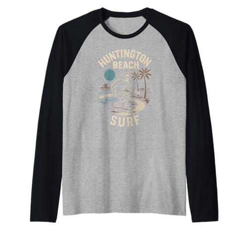 California Surfing Huntington Beach Surf Retro Herren Surfs Up Raglan von Surfs Up Huntington Beach Skateboarding Apparel
