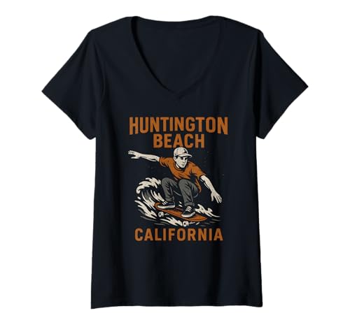 Damen Surfing Huntington Beach California Vintage Herren Beach Life T-Shirt mit V-Ausschnitt von Surfs Up Huntington Beach Skateboarding Apparel