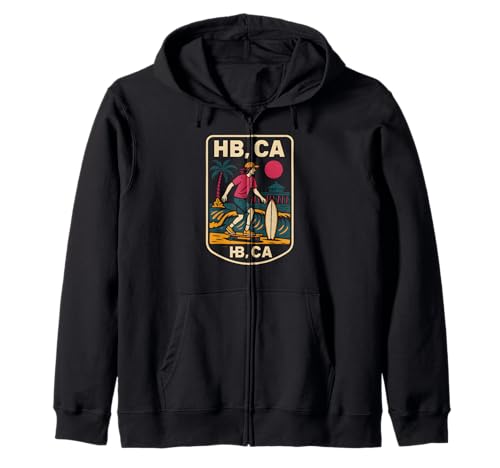 Huntington Beach HB CA Retro Herren Surfen Skateboarding Kapuzenjacke von Surfs Up Huntington Beach Skateboarding Apparel