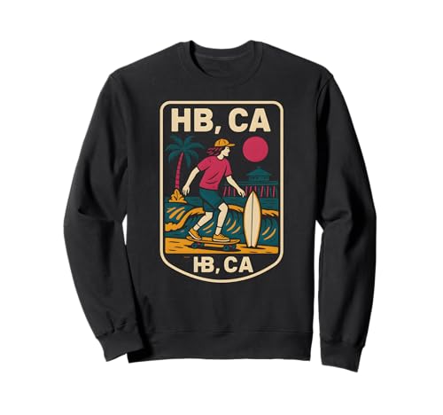 Huntington Beach HB CA Retro Herren Surfen Skateboarding Sweatshirt von Surfs Up Huntington Beach Skateboarding Apparel