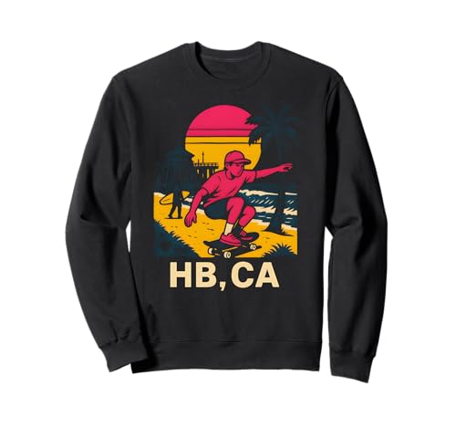Huntington Beach HB CA Retro Herren Surfen Skateboarding Sweatshirt von Surfs Up Huntington Beach Skateboarding Apparel